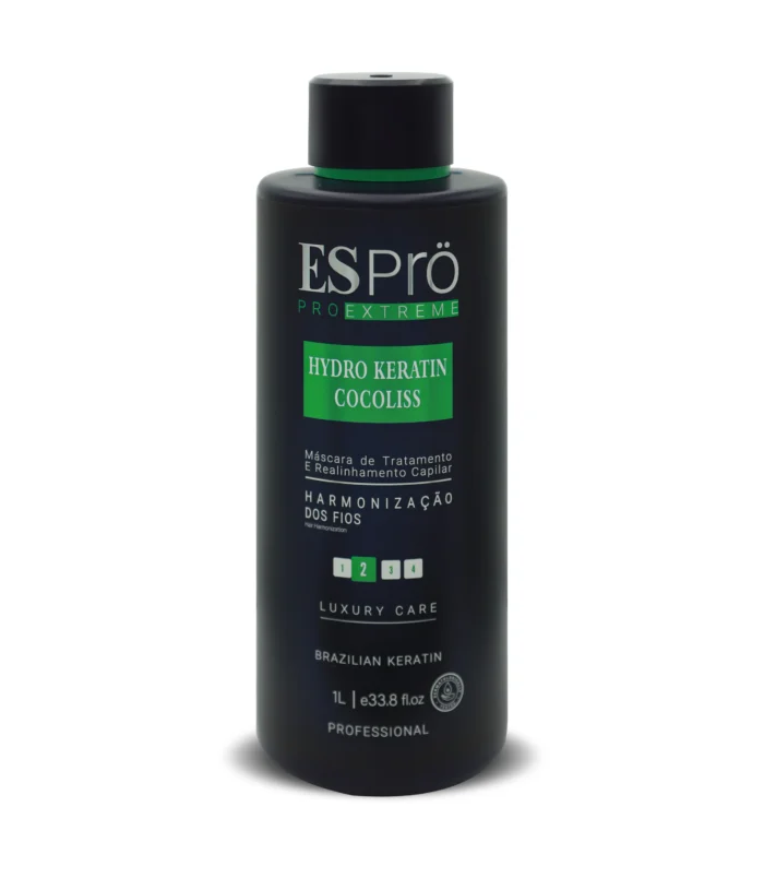 ESPrö Pro Extreme Hydro Keratin Cocoliss 1000ml Professional ESPrö Hydro Keratin Cocoliss bottle for permanent hair straightening and restoration.