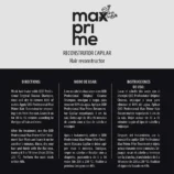 An infographic illustrating the 10-step application process of Max Prime S-Fiber treatment, including wash, pause time, and flat iron temperatures.