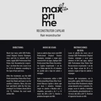 An infographic illustrating the 10-step application process of Max Prime S-Fiber treatment, including wash, pause time, and flat iron temperatures.