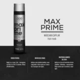 An infographic showing the QOD Max Prime Mask with clear directions in English, Portuguese, and Spanish: apply to damp hair, massage, and leave for 3 minutes.