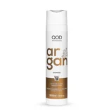 High-resolution front view of QOD Argan Shampoo 300ml, a professional reconstructing shampoo with keratin and silk proteins, free of sodium chloride.