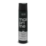 Front view of the QOD Max Prime Shampoo bottle, designed for maintaining straight and shiny hair after professional treatments.