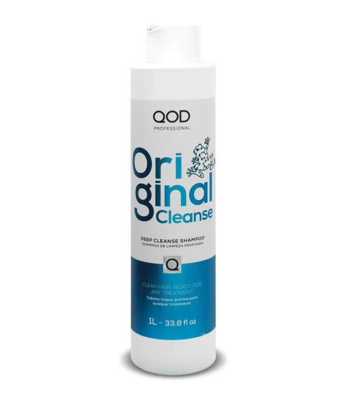 QOD Original Cleanse 1L Deep Cleanse Shampoo Front view of QOD Original Cleanse 1L bottle, a professional clarifying shampoo for removing product build-up before hair treatments.