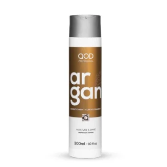 Front view of the 300ml bottle of QOD Professional Argan Conditioner, featuring a salt and sulfate-free formula for moisture and shine.